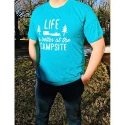 CAMCO Life Is Better At The Campsite Teal Shirt 8 CAMCO Life Is Better At The Campsite Teal Shirt -Indoor Living Store 53217 inuse b z