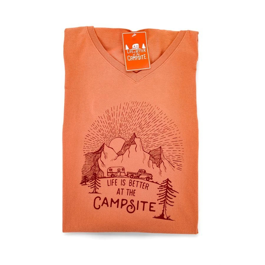 CAMCO Life Is Better At The Campsite Terracota Sunrise V-Neck Shirt 4 CAMCO Life Is Better At The Campsite Terracota Sunrise V-Neck Shirt - Image 4