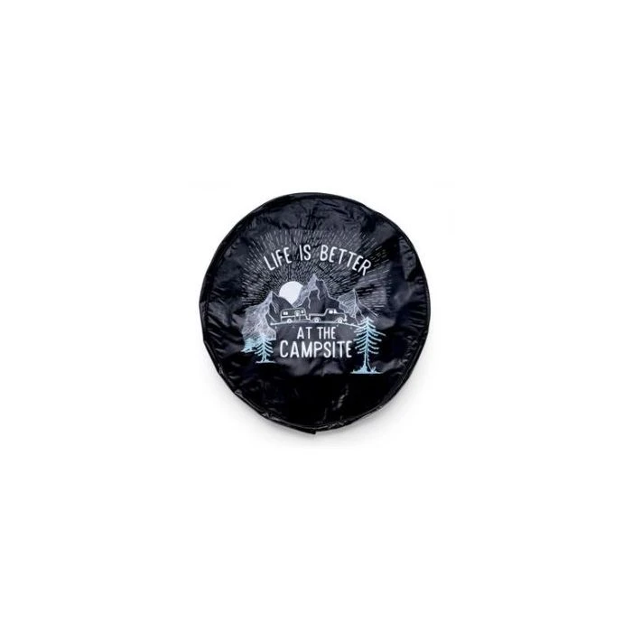 Camco Life Is Better At The Campsite Black Vinyl 27" RV Camper Sunset Design Spare Tire Cover 1 Camco Life Is Better At The Campsite Black Vinyl 27" RV Camper Sunset Design Spare Tire Cover