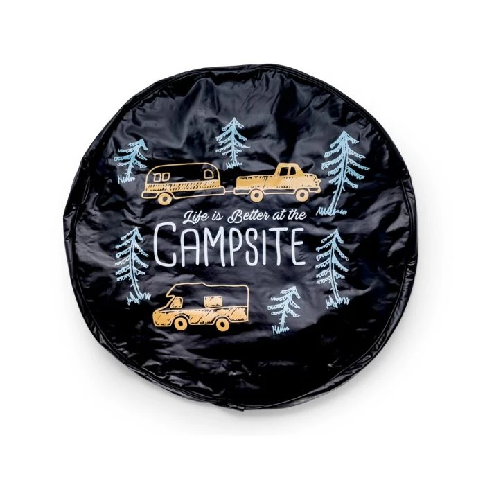 Camco Life Is Better At The Campsite Black Vinyl 29" RV Camper Design Spare Tire Cover 1 Camco Life Is Better At The Campsite Black Vinyl 29" RV Camper Design Spare Tire Cover