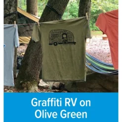 CAMCO Life Is Better At The Campsite Olive Graffiti RV Shirt -Indoor Living Store 53340 6 z 2