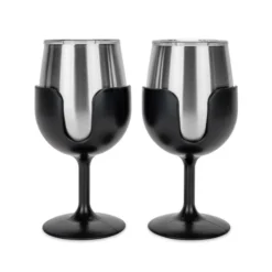 Camco Life Is Better At The Campsite Black Wine Tumblers, 2-Pack