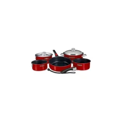 Magma 18-10 Stainless Steel Magma Red Enamel Finish W/ Ceramica® Non-Stick Nesting Cookware 10-Piece Set