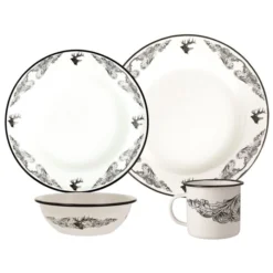 Elk Pattern 16 Piece Enamelware Dish Set