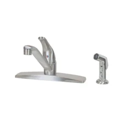 American Brass Company Brushed Nickel Single Handle D-Spout Kitchen Faucet With Spray Kit